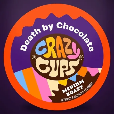CrazyCups Death By Chocolate flavored coffee pod packaging